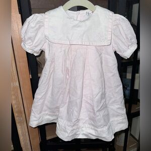 Petit Ami linen smock dress embroidered butterflies baby girl short sleeve bib